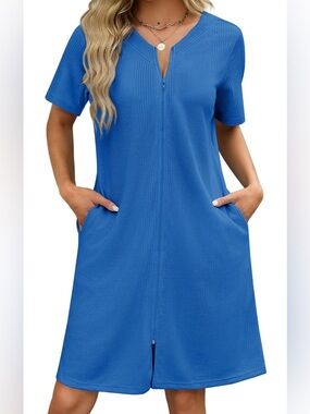 EKOUAER M Woman Zipper Bathrobe Lightweight House Coat w/Pkts Nightgown Cover Up